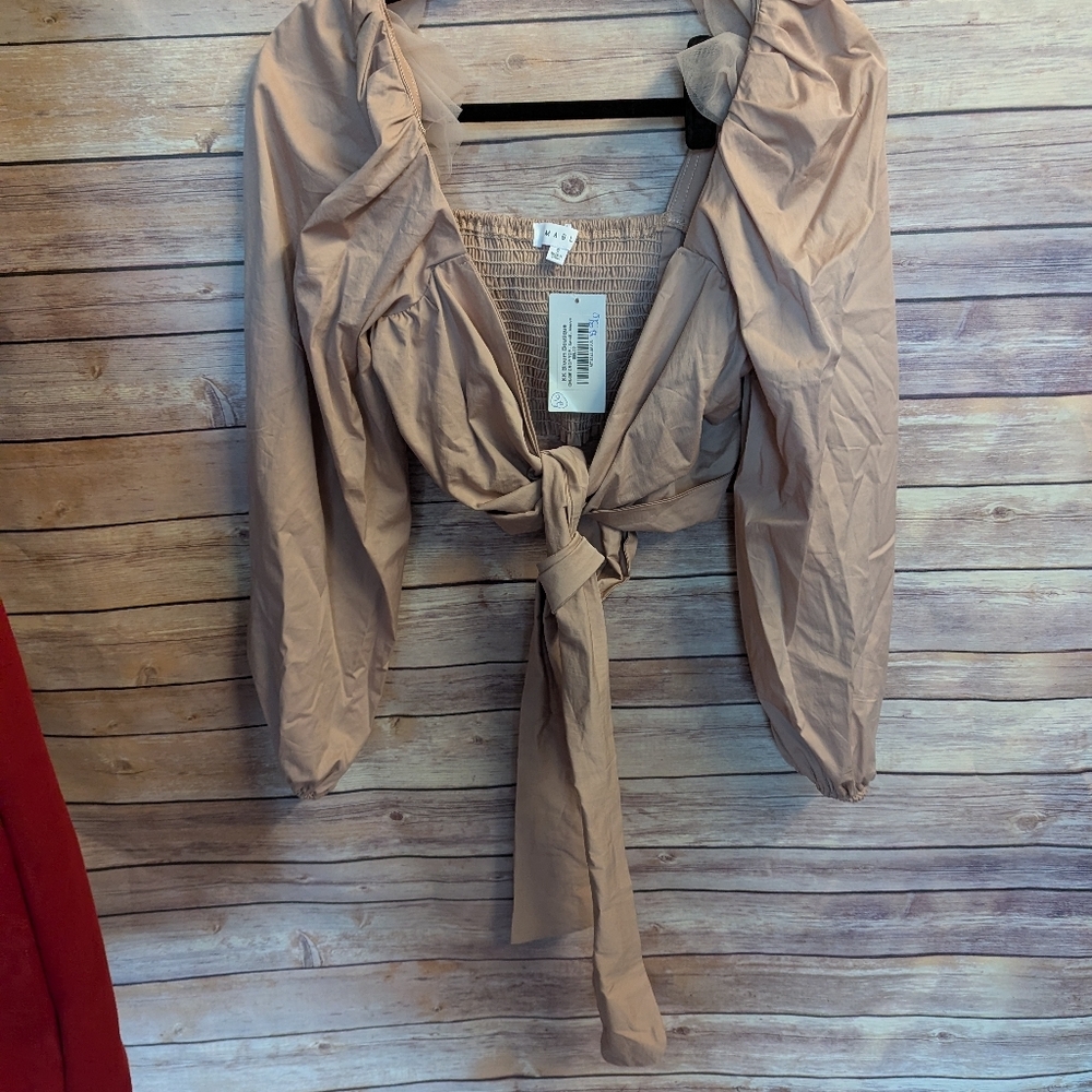 NWT MABLE angel bow tie front long sleeve blouse Sz S. - Picture 3 of 10